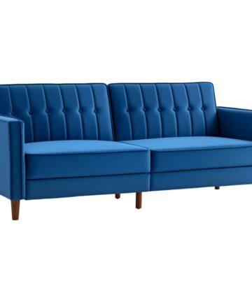 HOMCOM Convertible Sofa Futon Velvet-Touch Tufted Couch Sofa Bed Split Back Blue