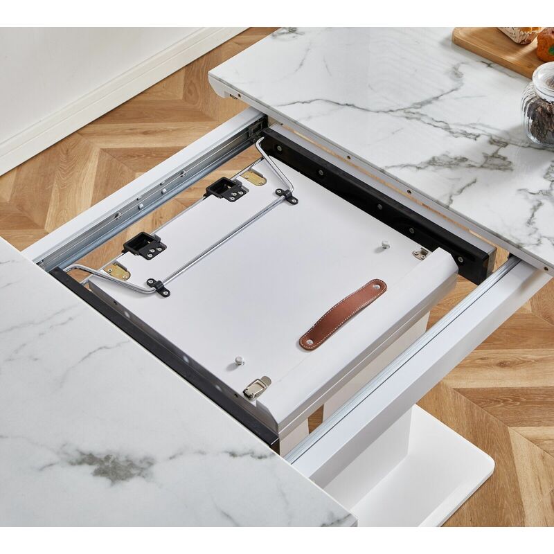 FURNIZONE UK Mozart White Marble-Effect Glass Extending Dining Table - Image 4
