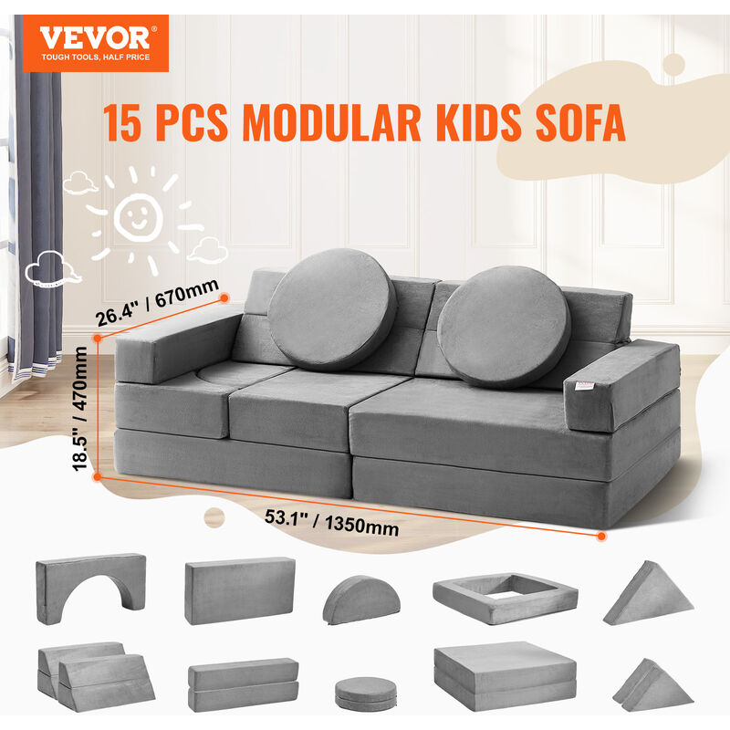 VEVOR Play Couch, 15pcs Modular Kids Nugget Couch, Toddler Foam Sofa Couch with High-density 25D Sponge for Playing, Creativing, Sleeping, Imaginative Kids Furniture for Bedroom and Playroom - Image 3