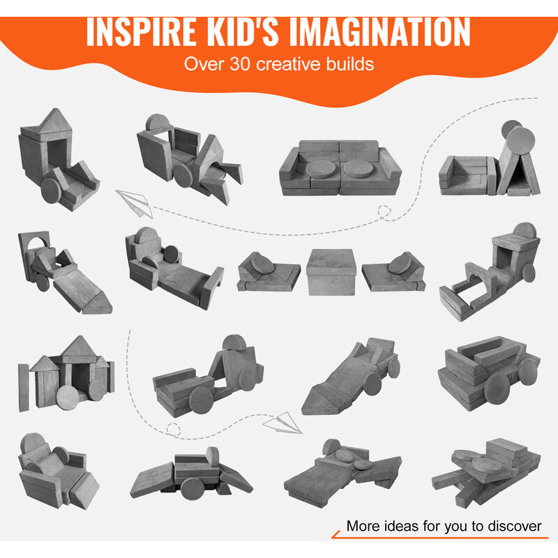 VEVOR Play Couch, 15pcs Modular Kids Nugget Couch, Toddler Foam Sofa Couch with High-density 25D Sponge for Playing, Creativing, Sleeping, Imaginative Kids Furniture for Bedroom and Playroom - Image 4