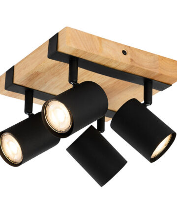 Ceiling Light Black with Wood 4-Light Adjustable Rectangular - Jeana