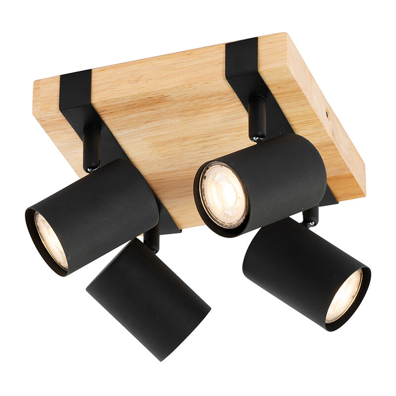 Ceiling Light Black with Wood 4-Light Adjustable Rectangular - Jeana - Image 2
