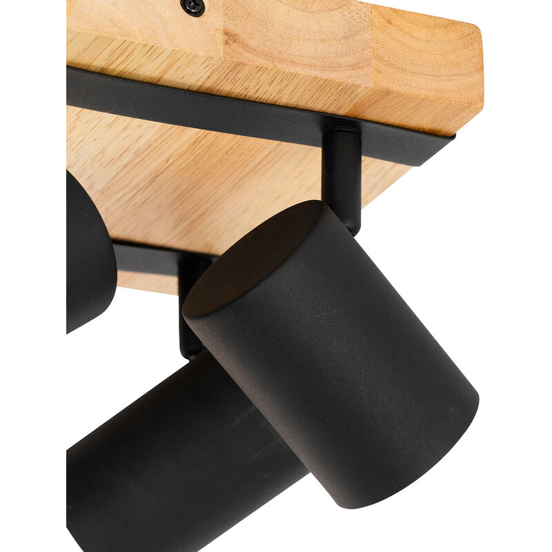 Ceiling Light Black with Wood 4-Light Adjustable Rectangular - Jeana - Image 4