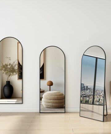 2 in 1 Black Framed Arch Freestanding Full Length Mirror Floor Standing or Wall Mounted W 500 x H 1500 mm