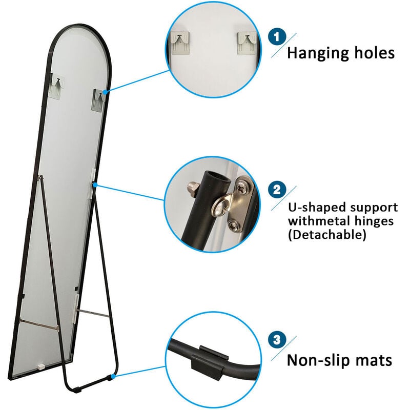 2 in 1 Black Framed Arch Freestanding Full Length Mirror Floor Standing or Wall Mounted W 500 x H 1500 mm - Image 4