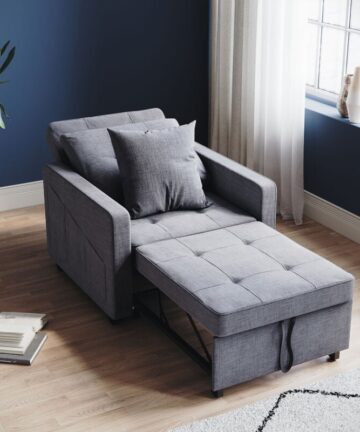 ELEGANT Living Room Recliner Sofa 3-in-1 Multifunctional Sofa Bed Adjustable Backrest High-bounce Sponge Easy Clean Surface, Grey 81x87x77.5cm