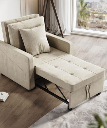 ELEGANT Multifunctional Recliner Sofa 3-in-1 Sofa Bed Adjustable Backrest Fireproof sponge Easy Clean Surface, Cream 81x87x77.5cm