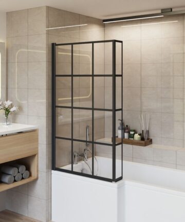 Aquariss L Shape Bath Screen Fixed Return Panel Black Grid