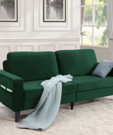 YODOLLA 2m Sofa Couch Nubuck Faux Leather Couch for Living Room Mid Century Modern Decor Furniture, Green