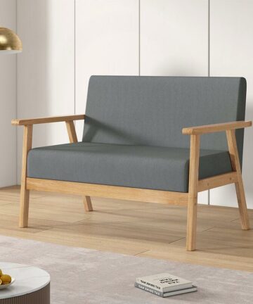 MCC direct 2 Seater Sofa, Armchair Modern Wooden Linen Fabric Sofa Upholstered Comfortable Padded Seat for Home Office, Couch Reception Bedroom GREY