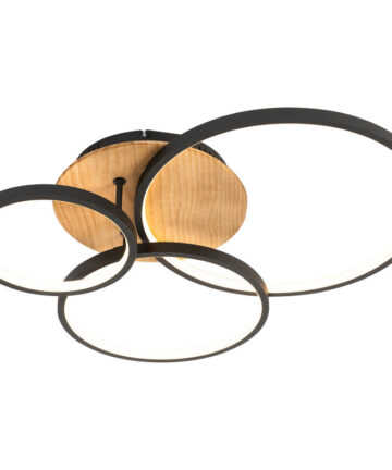 Ceiling Light Black with Wood Incl. LED 3-Step Dimmable 3-Light - Alec