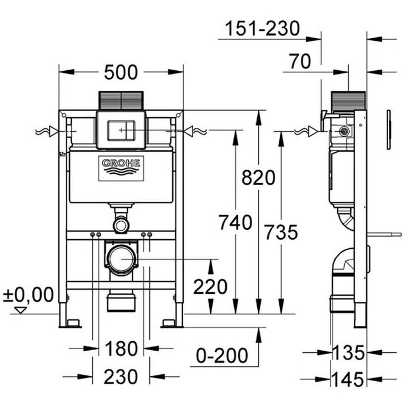 Rimless Wall Hung Toilet Pan Frame GROHE 0.82m Low Height Concealed Cistern WC - Image 2