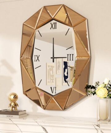 Beveled Diamond Accent Mirror Wall Mirror Decorative, Tawny Brown