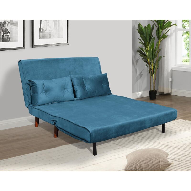 Double Sofa Bed Sleeper Foldable Portable Pillow Lounge Couch Blue Sofa Bed Living Room Furniture - Image 2