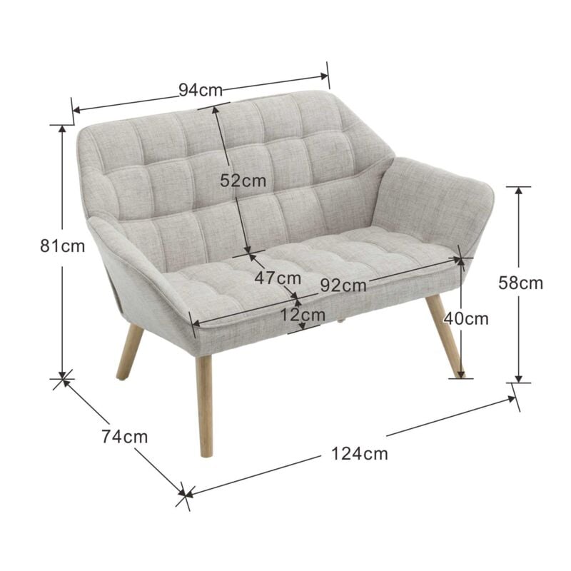 2 Seater Sofa in Linen Upholstered Modern Couch Comfortable Loveseat Sofa with Wood Legs for Bedroom Living Room, Beige, Wahson - Image 2
