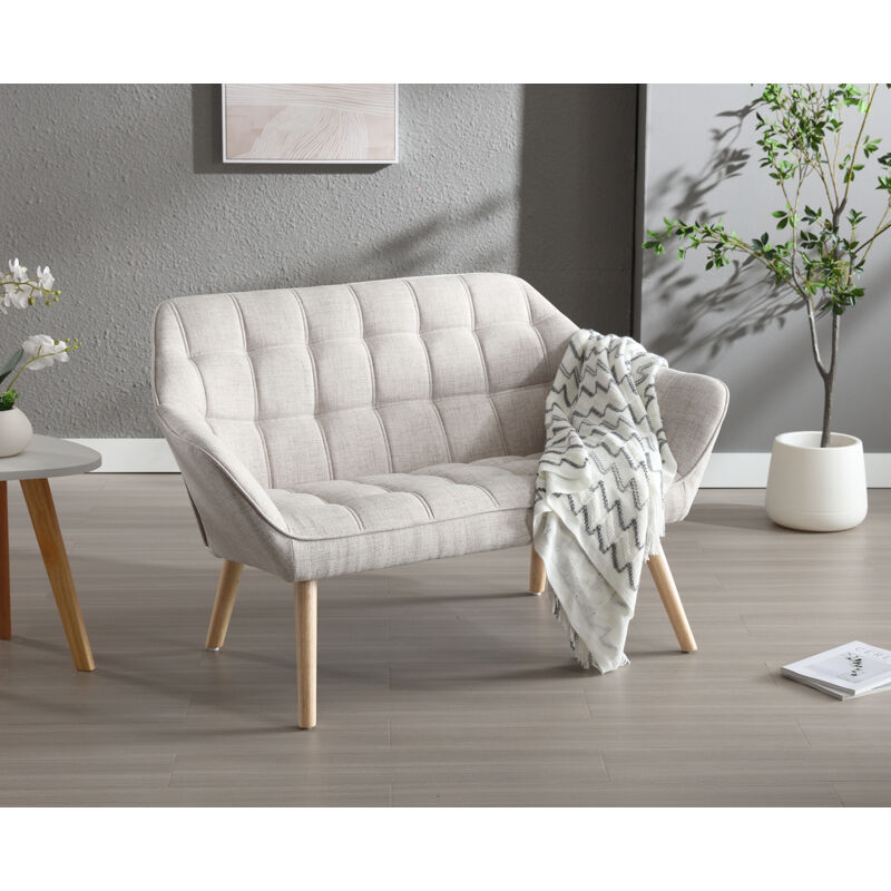 2 Seater Sofa in Linen Upholstered Modern Couch Comfortable Loveseat Sofa with Wood Legs for Bedroom Living Room, Beige, Wahson - Image 4