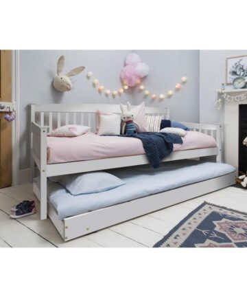 Daybed With Pull Out Trundle White 3ft Single Wooden Pine Guest Room Bedroom
