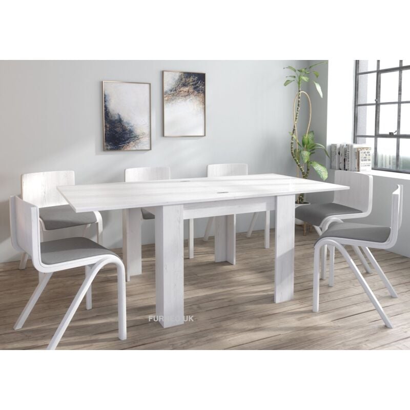 Furneo Modern Dining Table Only Extendable 90-180cm White Pine Effect Golden 02 - Image 2
