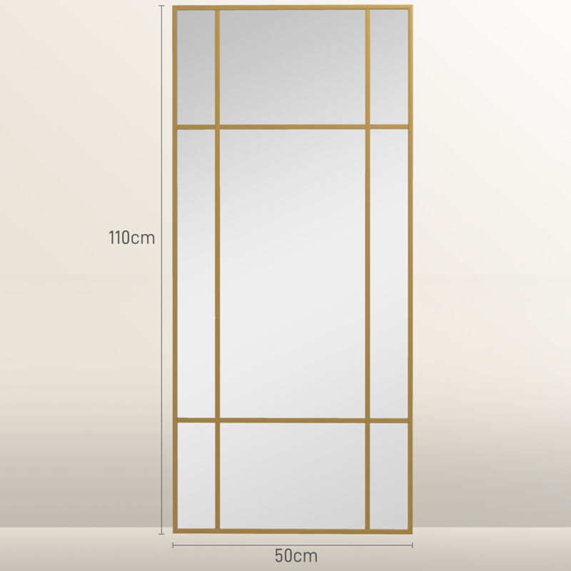 HOMCOM Window Style Vanity Mirror 110 x 50cm Hanging Wall Mirror Gold Tone - Image 2