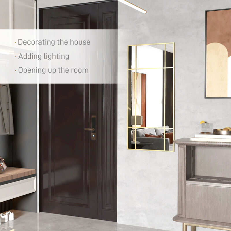 HOMCOM Window Style Vanity Mirror 110 x 50cm Hanging Wall Mirror Gold Tone - Image 4