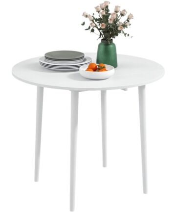 HOMCOM Folding Dining Table for 4, Round Drop Leaf Table, Modern Space Saving Small Kitchen Table with Wood Legs for Dining Room White