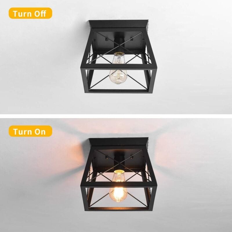 Ganeed Farmhouse Flush Mount Ceiling Lights Fixtures,Kitchen Close to Ceiling Lamp,Square Black Metal Cage Light Fixture for Hallway Bedroom Dining Room Entryway,E27 - Image 3