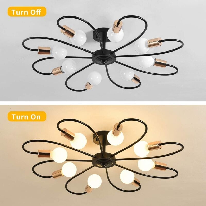8-Light Semi Flush Ceiling Light, Modern Sputnik Chandeliers Mid-Century Metal Pendant Lighting, Industrial Vintage Ceiling Lamp Fixture for Kitchen Dining Living Room Bedroom(Black&Gold) - Image 3