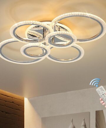 LED Ceiling Lamp 76W Modern Close to Ceiling Light Dimmable 6 Rings Ceiling Chandelier for Living Room Bedroom,Chrome Visit The Garwarm Store
