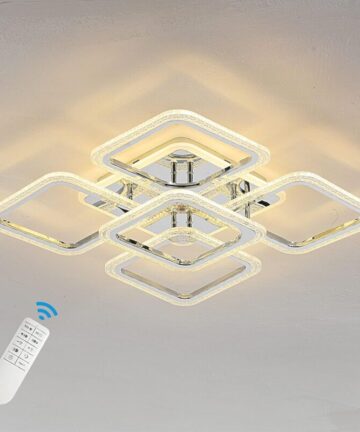 LED Ceiling Light Square, Modern Flush Mount Chandeliers Lighting,Dimmable Bedroom Ceiliing Lamps Nordic Design for Living Room Kitchen, with Remote/Chrome