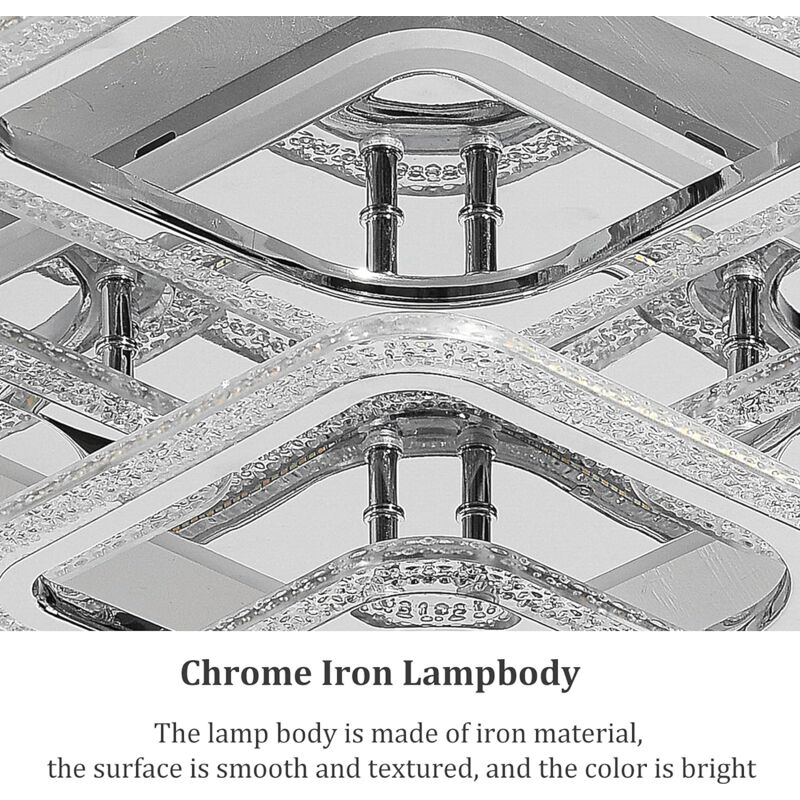LED Ceiling Light Square, Modern Flush Mount Chandeliers Lighting,Dimmable Bedroom Ceiliing Lamps Nordic Design for Living Room Kitchen, with Remote/Chrome - Image 3