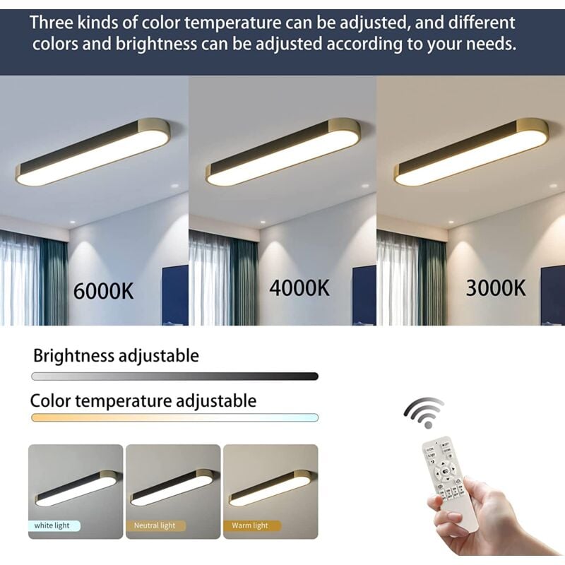 Modern LED Ceiling Light Dimmable Acrylic Linear Lamp with Remote Control Semi Flush Mount Liner Shape Ceiling Light Ideal for Kitchen, Dining Room, Living Room - Image 3