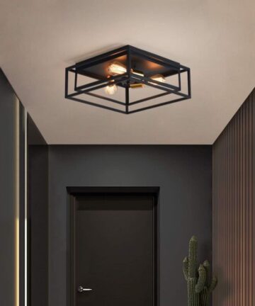 Industrial Ceiling Light 3 Lights Square Semi Flush Mount Ceiling Lamp Metal Ceiling Light for Hallway Entrance Dining Room Bedroom Foyer (Black) E27