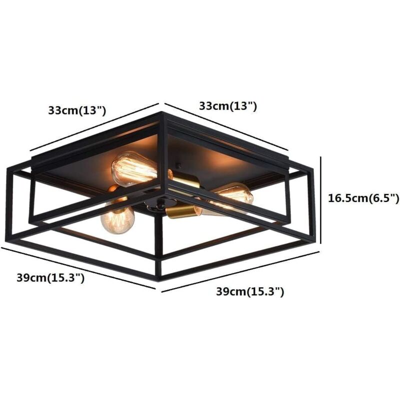 Industrial Ceiling Light 3 Lights Square Semi Flush Mount Ceiling Lamp Metal Ceiling Light for Hallway Entrance Dining Room Bedroom Foyer (Black) E27 - Image 2