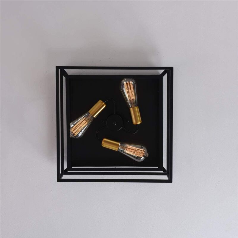 Industrial Ceiling Light 3 Lights Square Semi Flush Mount Ceiling Lamp Metal Ceiling Light for Hallway Entrance Dining Room Bedroom Foyer (Black) E27 - Image 4