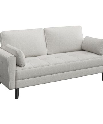 Yaheetech Linen 2-seater Sofa Living Room Couch with Tufted Single Seat Cushion, Greige