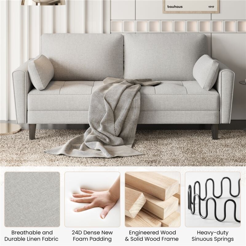 Yaheetech Linen 2-seater Sofa Living Room Couch with Tufted Single Seat Cushion, Greige - Image 2