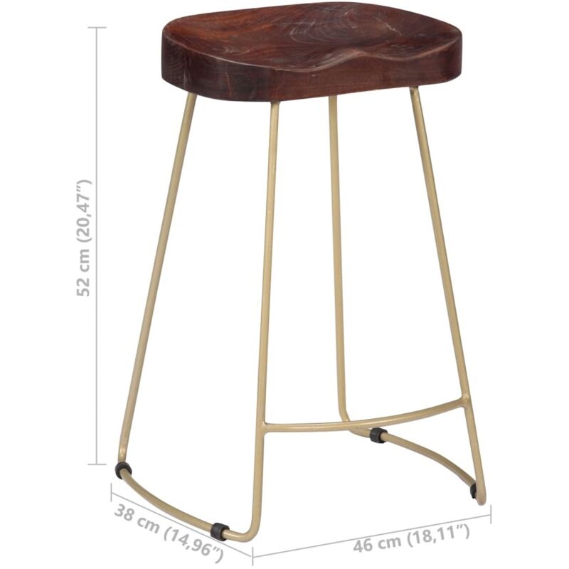 Gavin Bar Stools 2 pcs Solid Mango Wood vidaXL - Image 3
