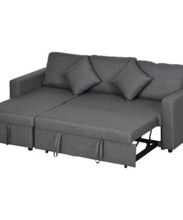 HOMCOM Corner Sofa Bed with Storage, 3 Seater Pull Out Sofa Bed, Dark Grey
