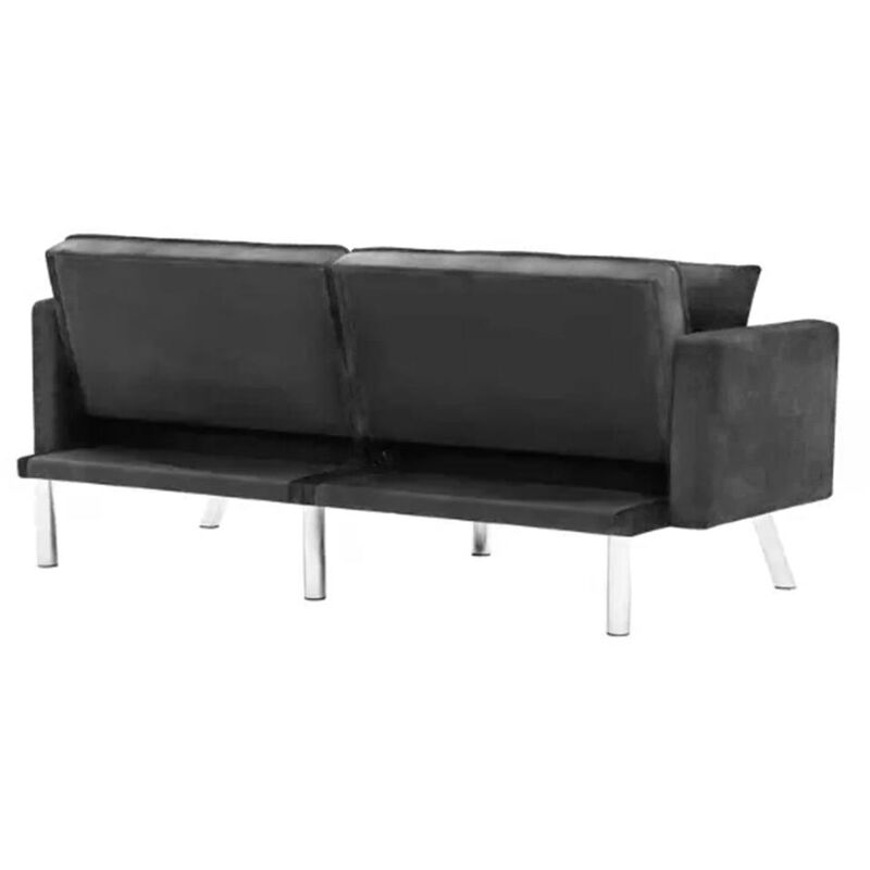 Sofa Bed 2 Seater Grey Velvet Click Clack Sofa Settee Recliner Couch with Metal Legs with 2 Pillows - Image 4