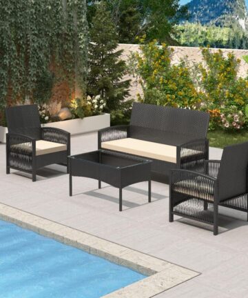 MCC Direct 4pc Rattan Furniture Set Garden Patio Seating with coffee table SOFIA BLACK