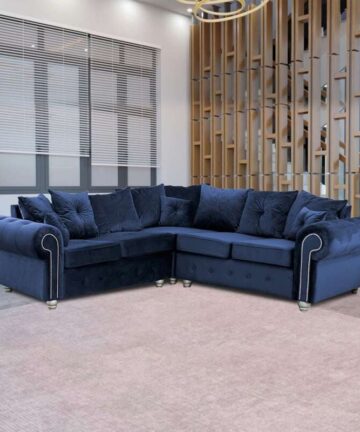 Victoria Plush Velvet Corner/3+2 Sofa Set - Blue Corner