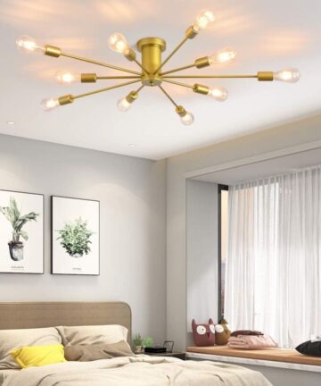 Ganeed 10 Lights Modern Sputnik Ceiling Chandelier Gold Industrial Ceiling Lamp Mid Century Semi Flush Mount Ceiling Light Fixture for Kitchen Dining Room Living Room Bedroom Foyer Lighting