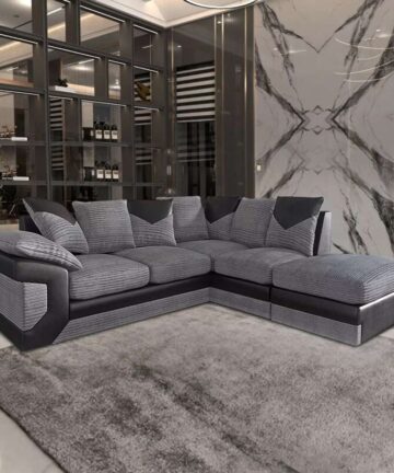 Diamond Febric 3+2/Corner Sofa Set - Black/Grey Right Corner