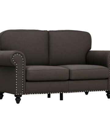 HOMCOM Sofa for Living Room with Nailhead Trim, Dark Brown Two Seats