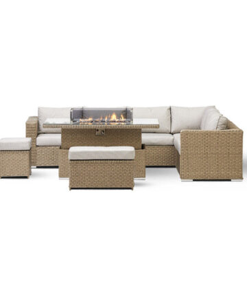 DS Living 8 Seater Natural Corner Sofa Rising Dining Set with Fire pit