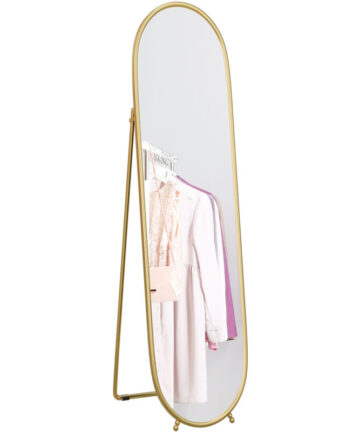 HOMCOM Oval Full Length Mirror with Metal Frame Hanging or Leaning Gold