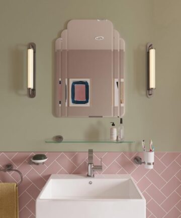Croydex Art Deco Bevelled Mirror, Contemporary Arched Bathroom Mirror, 70 x 50cm