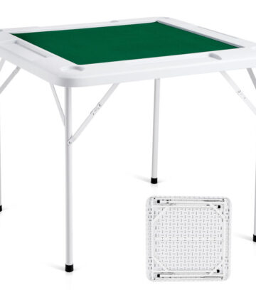 Mophorn Mahjong Table, 4 Player Folding Domino Table with Wear-Resistant Green Tabletop, Portable Square Card Table with 4 Cup Holders & 4 Chip Trays for Mahjong Poker Puzzles, 35.4 x 35.4-inch