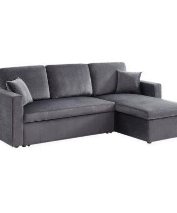 3-seater reversible corner sofa bed with storage, Ida velvet, Charcoal Grey, 219x147x68 cm