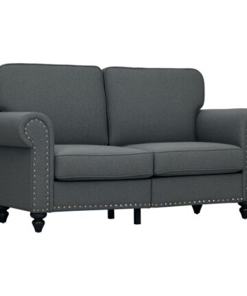 HOMCOM Sofa for Living Room, with Nailhead Trim, Charcoal Grey Two Seats